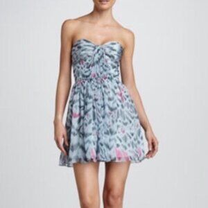 Erin Fetherston Strapless Blue Pink Mini Dress Sweetheart Neckline Size 6 Womens